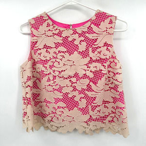 Antonio Melani size 2 pink and cream lace overlay crop tank top‎